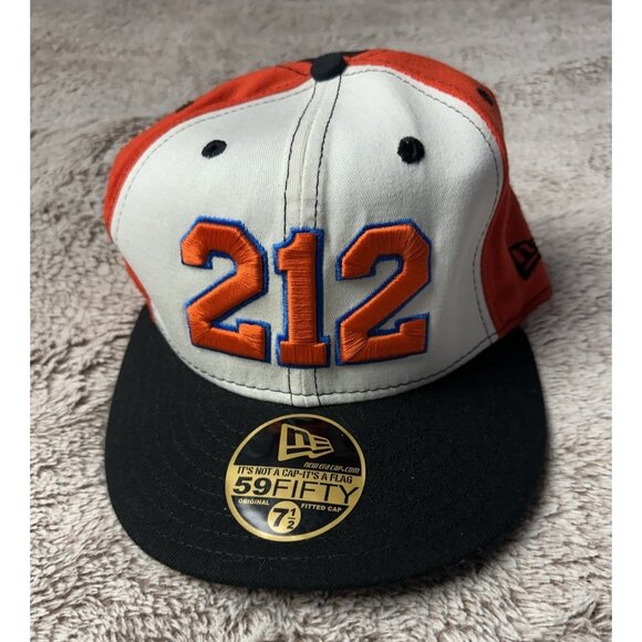 New York Knicks Hat Cap Fitted 7 1/2 White Orange Area Code 212 NBA New Era New - Picture 12 of 12